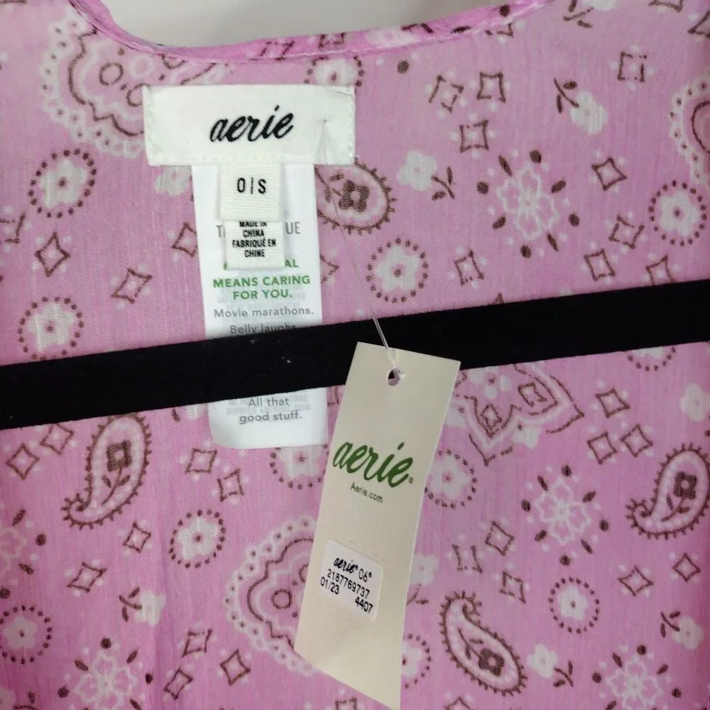 NEW Aerie Bandana Paisley Print Chiffon Cape Coverup Women Size OS One Size Pink - Picture 5 of 6